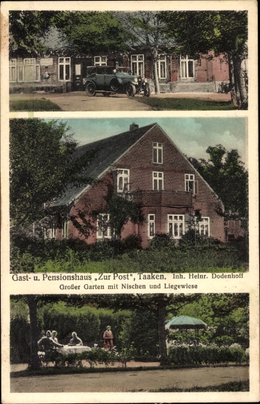 Postcard Taaken Reeßum in Lower Saxony, Inn Zur Post, garden