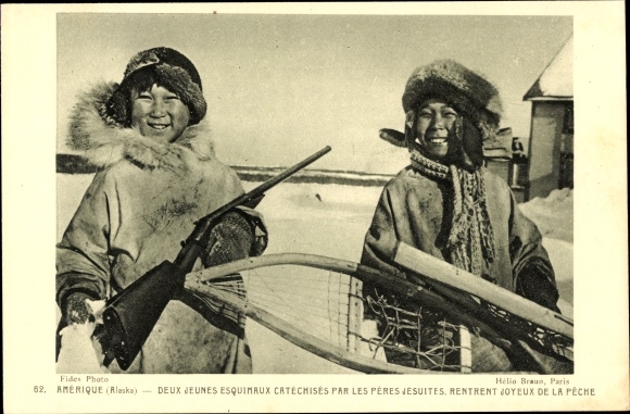 Ak Alaska, Deuc Jeunes Esquimaux catechese par les Peres jezuïeten