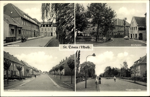 Postcard Sankt Tönis Tönisvorst am Niederrhein, Kirchplatz, Hospitalstraße, Kirchenfeld, Marienheim