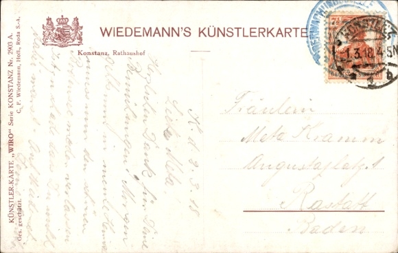 Artists Postcard Konstanz on Lake Constance, Rathaushof