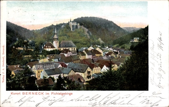 Postcard Bad Berneck in the Fichtelgebirge Bavaria, spa town Berneck in the Fichtelgebirge, view of the town, Ber