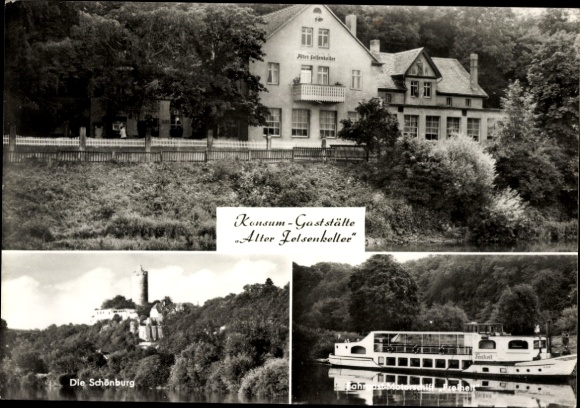 Postcard Naumburg an der Saale, Konsum Restaurant Alter Felsenkeller, Motor Ship Freiheit, Schönburg
