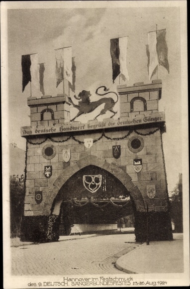 PC Hanover, 9th German Singers' Festival 1924, festive decorations, city coat of arms