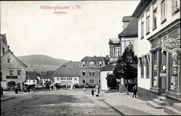 KP Hildburghausen Turyngia, Hirschplatz, karczma, sklep z lemoniadą Carl Hübner