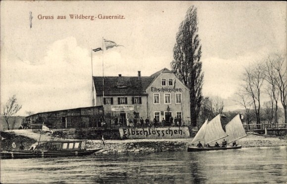 Ak Wildberg Gauernitz Klipphausen in Sachsen, Elbschlösschen, Segelboot