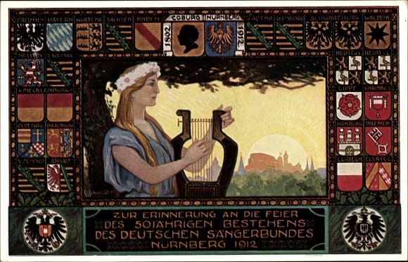 Coat of arms artist PC Schmidt, C., Nuremberg, 50th anniversary of the German Singers&#39; Association 1912, Singers&#39; Association Festival