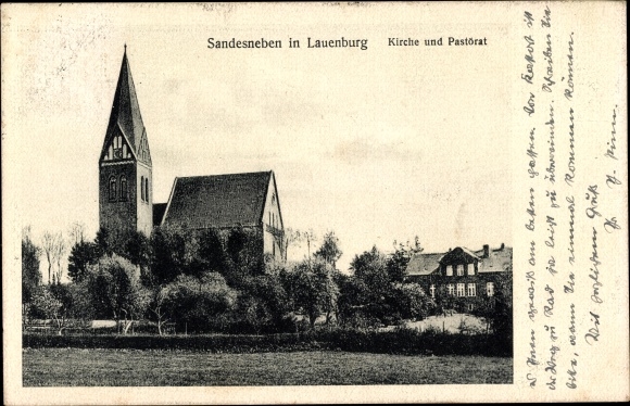 Postcard Sandesneben in Lauenburg, church, pastorate