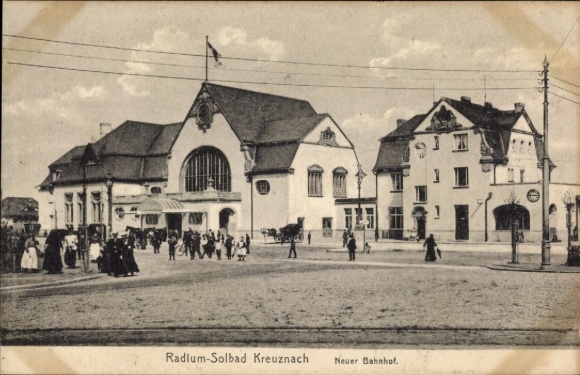 Postcard Bad Kreuznach, New Train Station, Street View