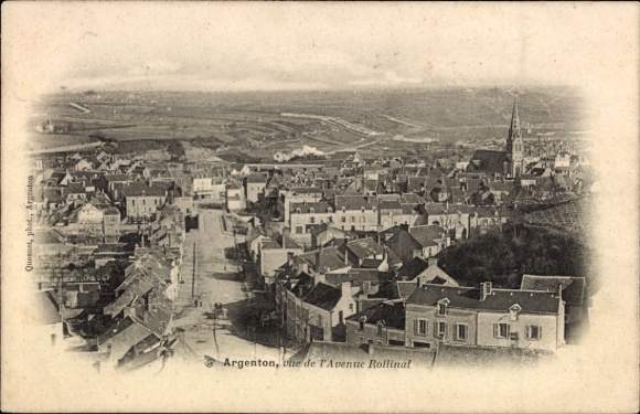 Postcard Argenton sur Creuse Indre, town view, important street, church, rural surroundings