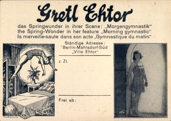 Ak Berlin Marzahn Mahlsdorf, Gretl Ehtor, Springwunder in ihrer Szene, Morgengymnastik