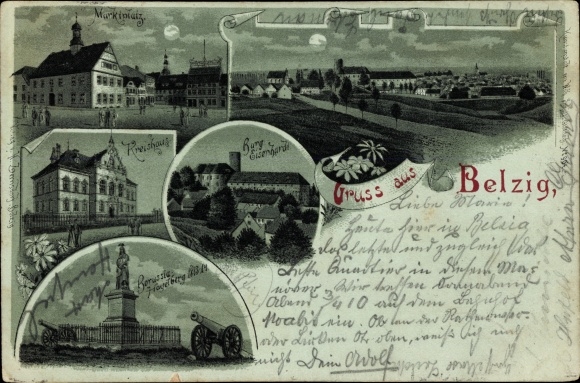 Moonlight litho Bad Belzig in Brandenburg, kasteel Eisenhardt, wijkhuis, markt