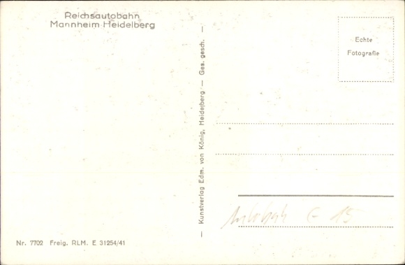Postcard Reichsautobahn Mannheim Heidelberg