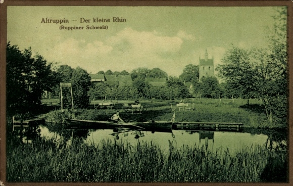 Postcard Altruppin Neuruppin in Brandenburg, small Rhin, Ruppiner Schweiz, green landscape with lake,