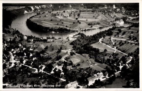 Postcard Altenburg Jestetten am Hochrhein Baden, aerial photograph
