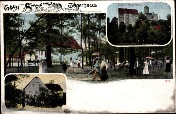 Postcard Streitwald Frohburg in Saxony, Jägerhaus Streitwald, Gnandstein Castle