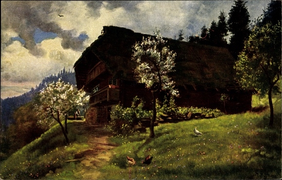 KP artysty Hoffmann, H., Wiosna w Schwarzwaldzie, dom wiejski