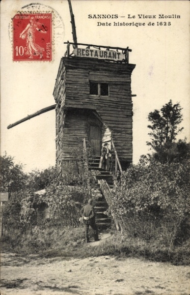 Postcard Sannois Val d'Oise, old windmill from 1625, restaurant