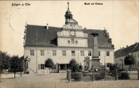Postcard Belgern in Saxony, market, town hall