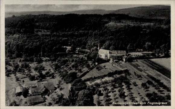 Postcard Besseringen Merzig Saar, aerial photograph, landscape, nature, buildings