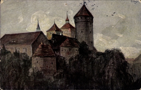 Kunstenaars Ak Haß, Fritz, Reszel Rössel Oost-Pruisen, kasteel en kerk