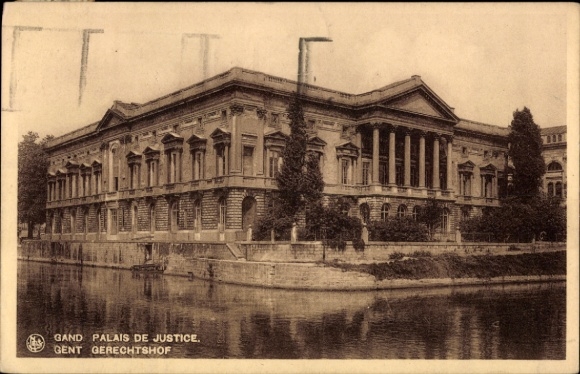 Postcard Gand Gent East Flanders, Palais de Justice, Gerechtshof, water, trees