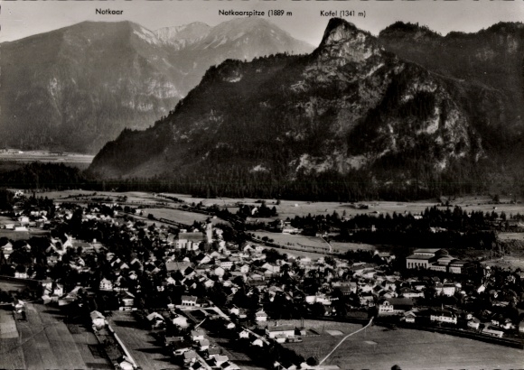 Postcard Oberammergau in Upper Bavaria, mountain landscape, Notkaar, Notkaarspitze, Kofel, photographic