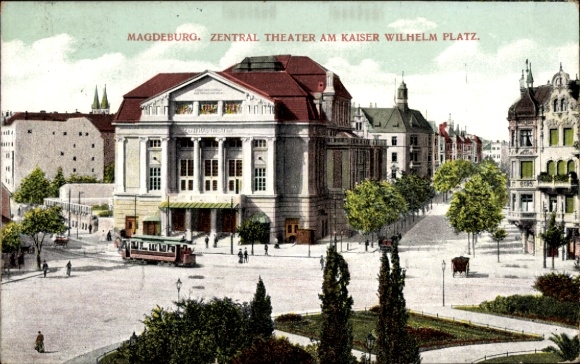 PC Magdeburg an der Elbe, central theater at Kaiser Wilhelm-Platz, tram