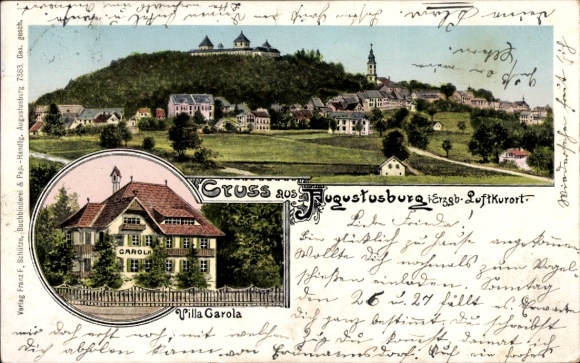 Ak Augustusburg im Erzgebirge, Vila Garola, Berglandschaft, Häuseranordnung, Luftkurort, Postk...