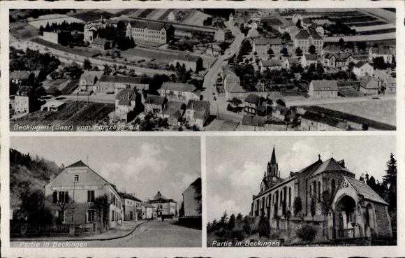 Postcard Beckingen in Saarland, aerial photograph, church