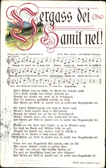 Song Postcard Günther, Anton, Forget dei Hamit net, Ore Mountain dialect No. 47