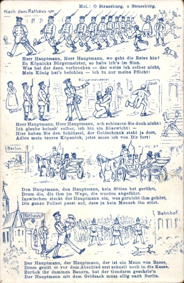 Song Postcard Captain of Köpenick, After the town hall, Captain, where is the journey going