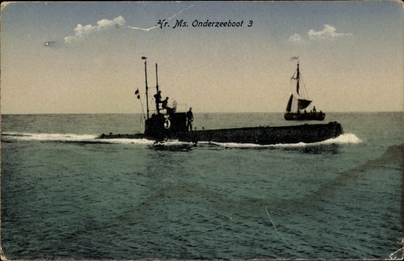 Postcard Dutch submarine, Mr. Ms. Onderzeeboot 3