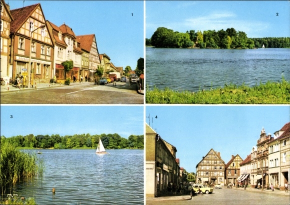Postcard Kyritz in the Prignitz, Johann-Sebastian-Bach-Strasse, on the Untersee, Unity Square