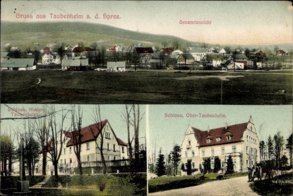 Ak Taubenheim Sohland an der Spree Sachsen, Gesamtansicht, Schloss Niedertaubenheim, Obertaubenheim