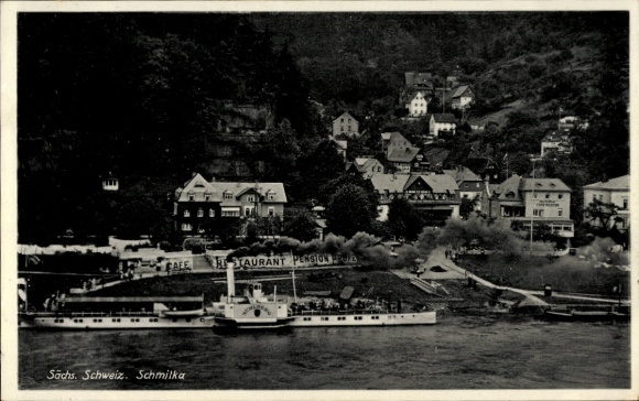 Ak Schmilka Bad Schandau Sächsische Schweiz, Teilansicht, Restaurant, Dampfer