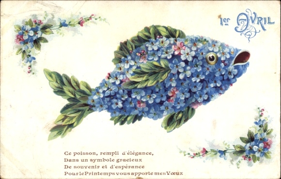 Postcard Happy April 1st, Pisces, Forget-me-nots