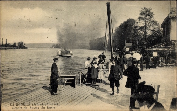 Picture La Bouille Seine Maritime, people on the quay, Bateau du Havre, river landscape, rural scene...