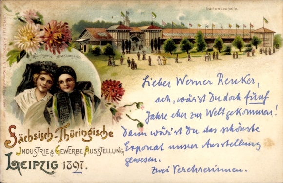 Litho Leipzig, Sächsisch Thüringische Industrie und Gewerbeausstellung 1897, Frauen in Trachten