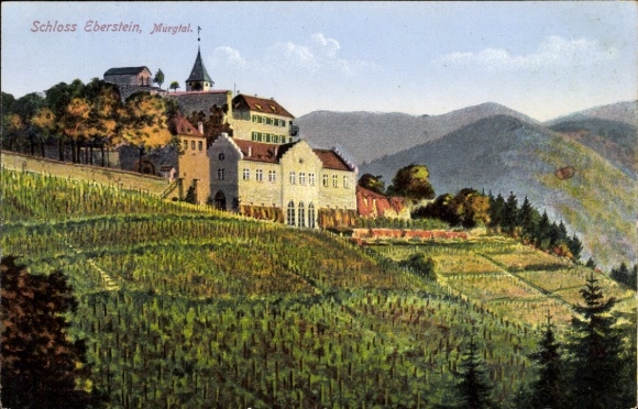 Ak Gernsbach im Murgtal Schwarzwald, Schloss Eberstein, Weinberge, Berglandschaft
