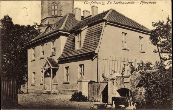 Postcard Großthiemig in Brandenburg, parsonage, geese