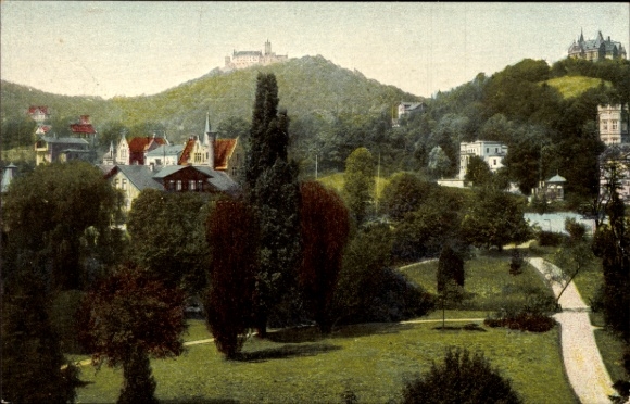 Postcard Lutherstadt Eisenach Thuringia, Hellthal, view from the Kartausgarten, Villa Reuter, green landscape