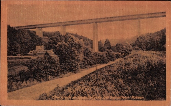 Postcard Nossen in Saxony, large motorway bridge, Mulciental, Siebenlehn, landscape