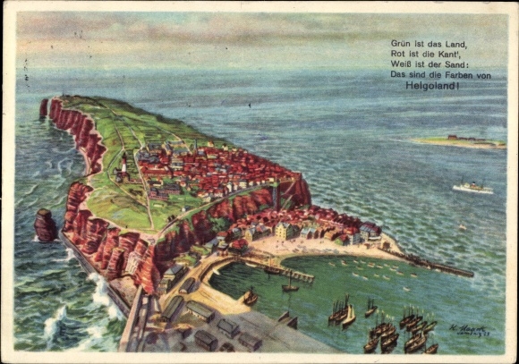 Artist PC Nordseeinsel Helgoland, view of the island, green is the country, red is the Kant