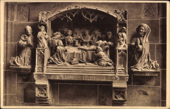 Postcard Strasbourg Straßburg Alsace Bas Rhin, relief with figures, religious representation, sculptures,