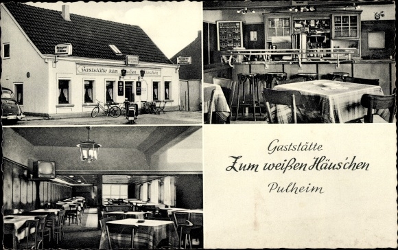 Postcard Pulheim North Rhine Westphalia, restaurant Zum Weißen Häuschen, interior view, Venloer Straße 107