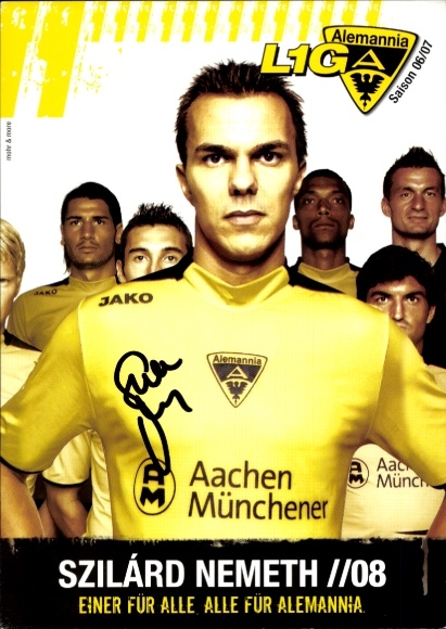 Handtekeningkaart voetballer Szilárd Nemeth, Alemannia Aachen, handtekening