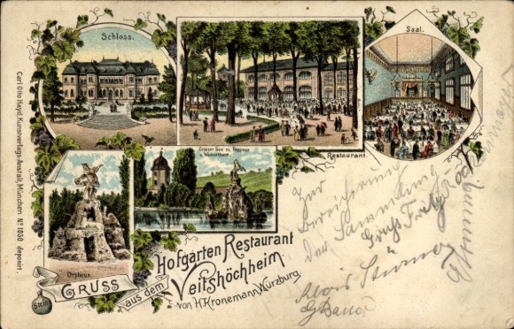 lito Veitshöchheim w Dolnej Frankonii, restauracja Hofgarten, widok na wnętrze, zamek