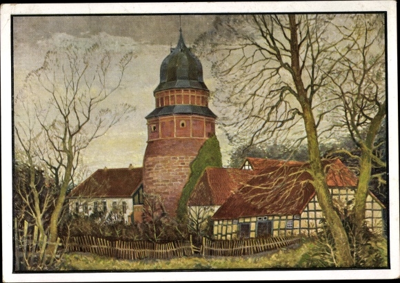 Kunstenaarskaart Diepholz in Nedersaksen, zicht op het kasteel