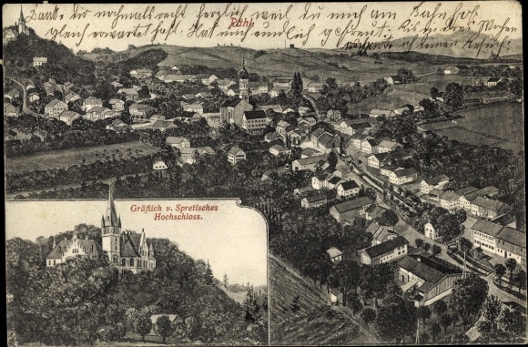 Ak Pähl in het district Weilheim Schongau, Counts v. Spretische hoge burcht, panorama van de plaats