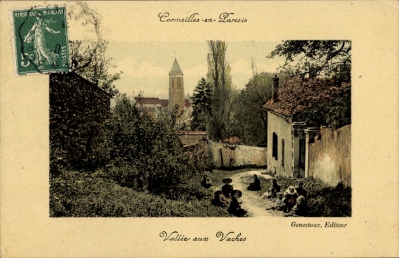 Ak Cormeilles en Parisis Val d'Oise, Straße ins Tal, Kirchturm